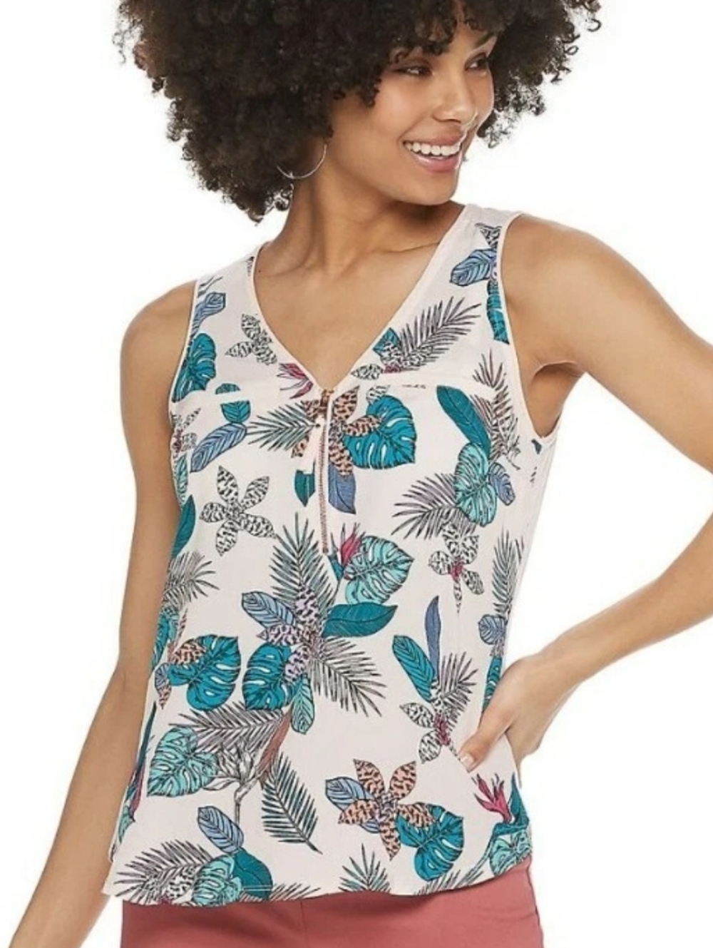 CANDIES Tank Top Juniors Women's Size L Zip-Front Floral Print MSRP $34